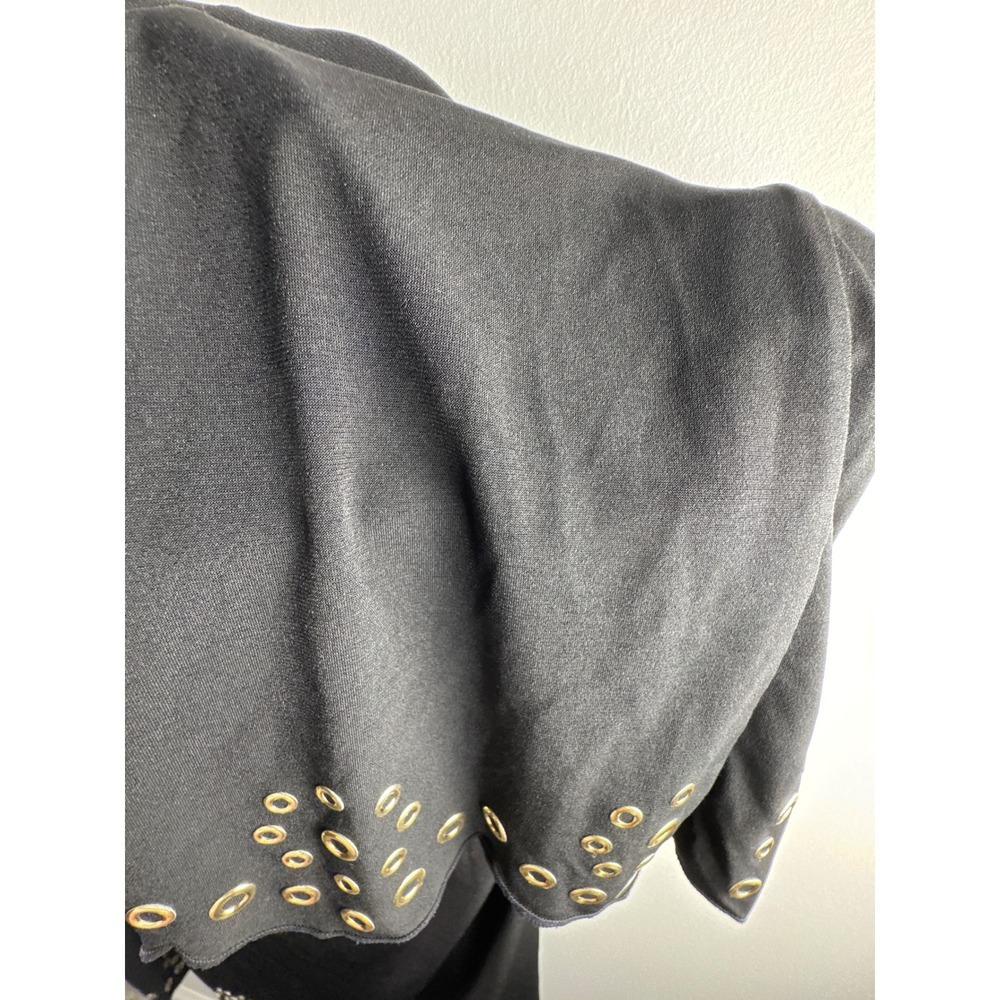 Michael Kors Blouse Womens 2X Black Excellent Grommet Scallop Hem Long Sleeve - Picture 7 of 10